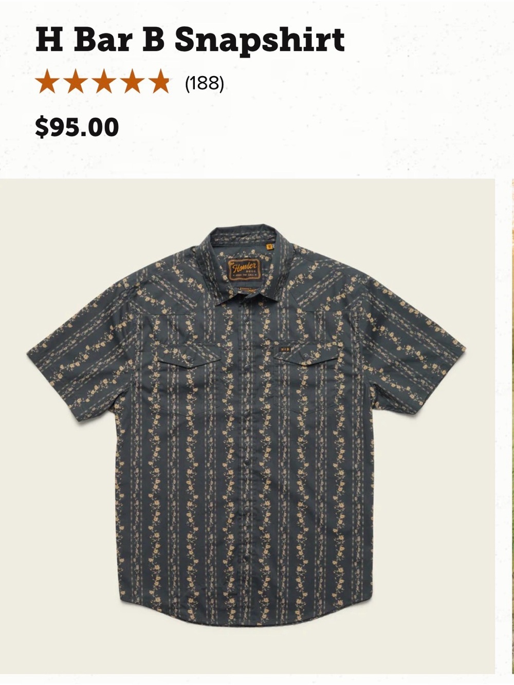 H Bar B Snapshirt - Men's Short Sleeve Floral Stripe Shirt in Charcoal